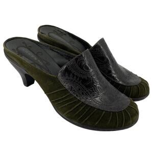 TRUFLEX women 8M Green Black Slide On Heel Casual mules Shoes